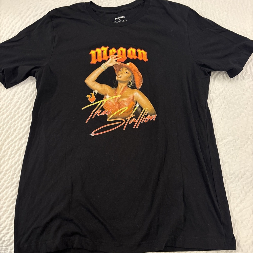 Megan the Stallion Shirt Womens XL Popeyes Spell Out Fire Singer Black Tee